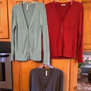Zenana Outfitters V-Neck Cardigan - Red, Teal, Gray